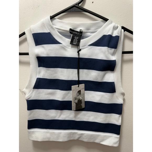 Sincerely Jules Tops - Women's Sincerely Jules Navy & White Striped Cropped Tank Top S